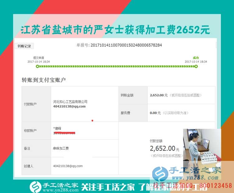 這次又得珠繡畫加工費2652元，口袋里有錢的江蘇鹽城嚴(yán)女士給孩子買！買！買！(圖1)